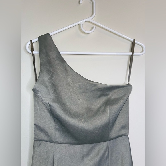 BHLDN Anthropologie Dylan One Shoulder Satin Side Slit Gown Green NEW Size 6 - Picture 5 of 13